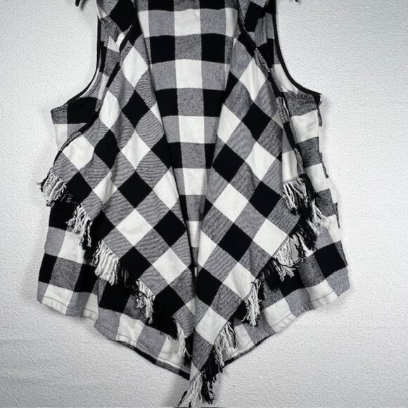 Cato Est 1946 Womens B&W Checked Fringed Open Front Hooded Vest Plus Size 22/24W - Picture 3 of 7
